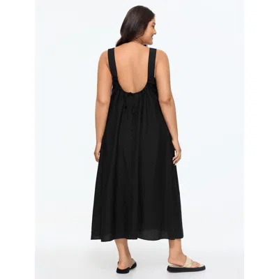 Bloomchic Square Neck Backless Drawstring Midi Dress In Black