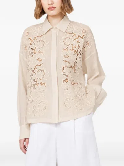 Max Mara Lace-insert Ramie Shirt In Multi