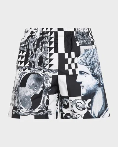 Versace Printed Polyester Swimming Shorts In Blackwhite