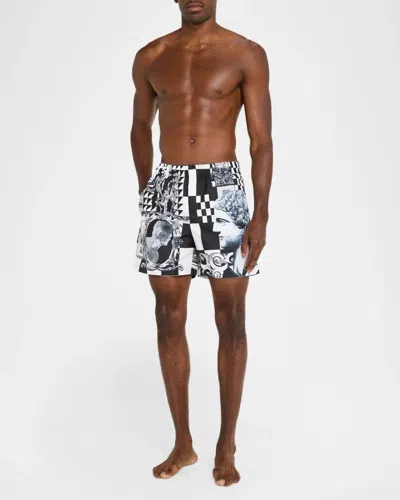 Versace Printed Polyester Swimming Shorts In Blackwhite