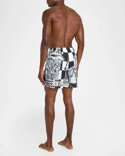 Versace Printed Polyester Swimming Shorts In Blackwhite
