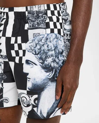 Versace Printed Polyester Swimming Shorts In Blackwhite