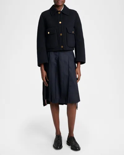 Thom Browne Brushed Wool Single-breasted Jacket In Navy