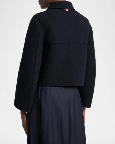 Thom Browne Brushed Wool Single-breasted Jacket In Navy