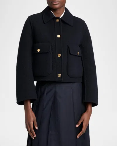 Thom Browne Brushed Wool Single-breasted Jacket In Navy