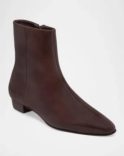Bernardo Rema Central-seam Leather Ankle Boots In Dark Choco