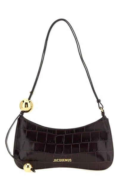 Jacquemus Le Bisou Perle Croc-effect Leather Shoulder Bag In Bordeaux
