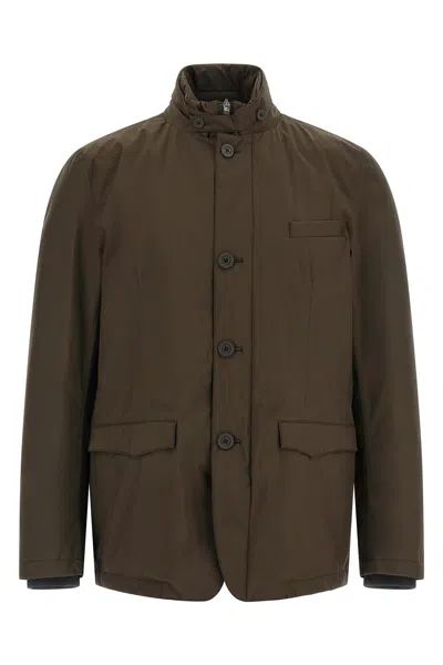 Herno Long-sleeve Button-front Casual Jacket In Brown