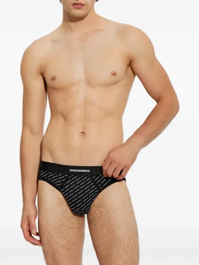 Dsquared2 Cotton Briefs With Monogram In Black