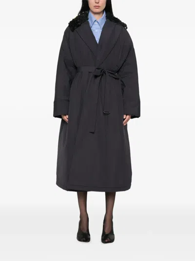 Plan C Sequin-embellished Belted Coat In Blue