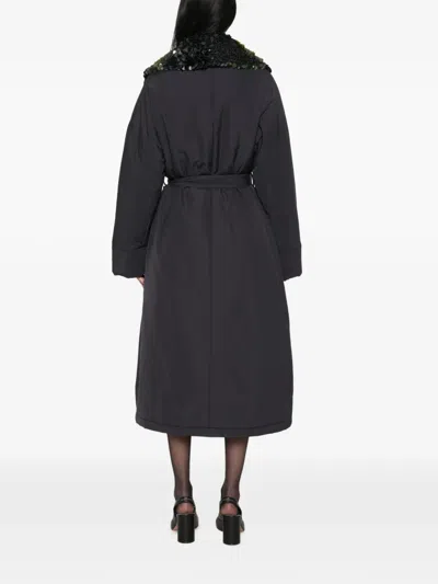 Plan C Sequin-embellished Belted Coat In Blue