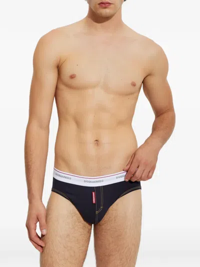 Dsquared2 Logo-waistband Contrast-stitch Briefs In Black