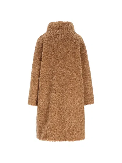 Herno Shearling-texture Single-breasted Coat In Brown