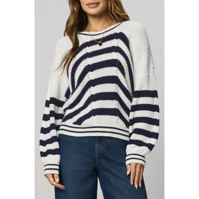 Splendid Vienna Chevron Cotton Sweater In White/ Navy Blue