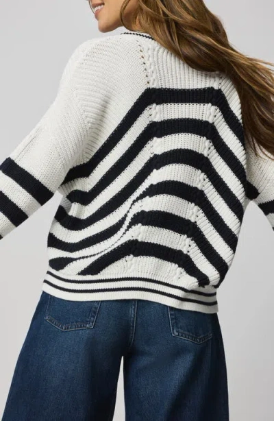 Splendid Vienna Chevron Cotton Sweater In White/ Navy Blue