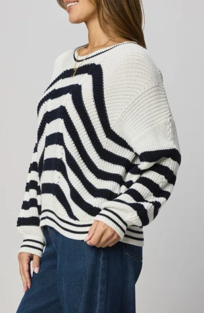 Splendid Vienna Chevron Cotton Sweater In White/ Navy Blue