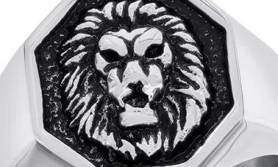 Blackjack Oxidized Lion's Head Signet Ring In Silver