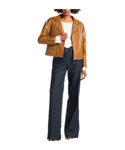 Max Mara Minimalist Biker Jacket In Brown