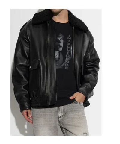 Misbhv Shearling-collar Leather Jacket In Multi