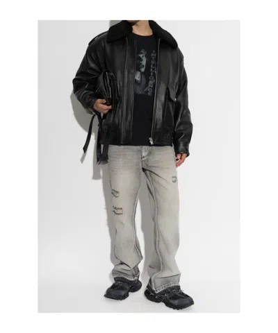 Misbhv Shearling-collar Leather Jacket In Multi