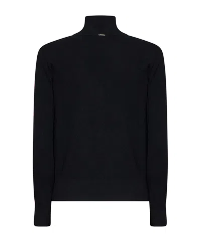 Herno Carded Wool Wrap-front Sweater In Blue
