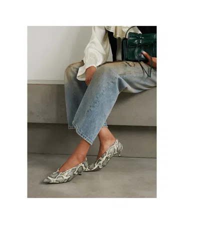 Aeyde Clara Snake-effect Pointed-toe Pumps In Nude