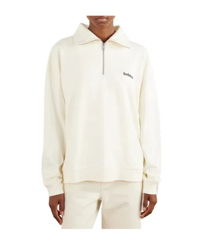 Frame Cotton-jersey Half-zip Sweatshirt In White
