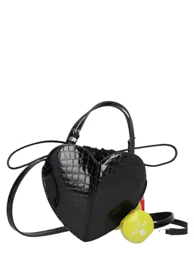 Rotate Birger Christensen Heart Mini Bag Croc Texture Handle Strap In Black