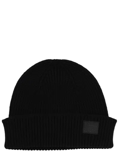 Paul Smith Ribbed Texture Hat Folded Cuff In Black