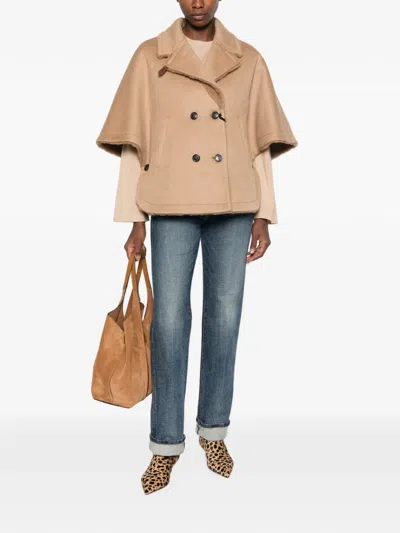 Max Mara Double-breasted Reversible Cape In Brown