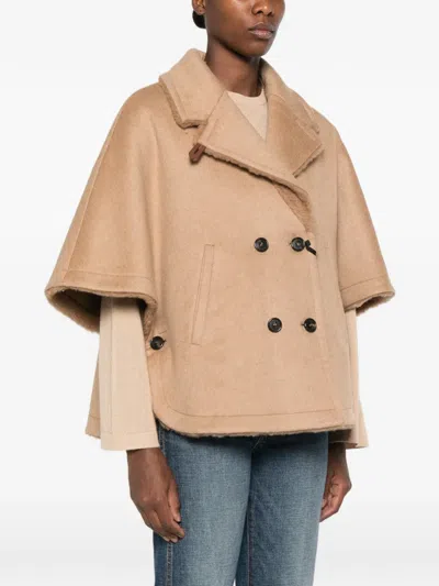 Max Mara Double-breasted Reversible Cape In Brown