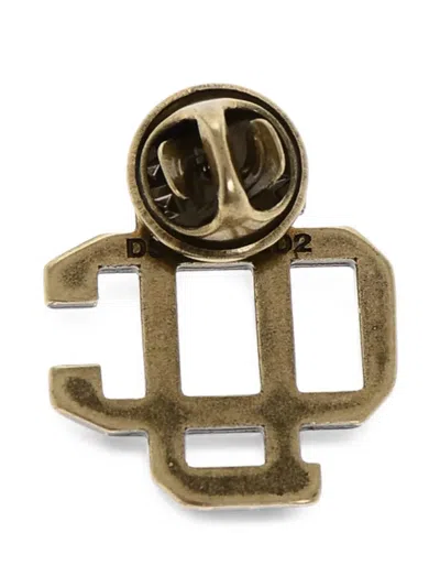 Dsquared2 Monogram-plaque Brooch In Gold