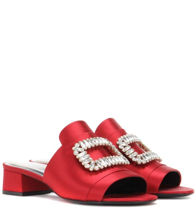 Shop Roger Vivier Slipper New Strass Crystal-embellished Satin Sandals In Rs0 Ciliegia