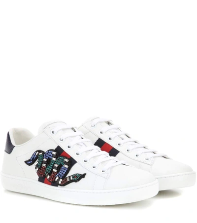 Shop Gucci Ace Embellished Sneakers In Liaeco