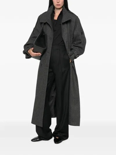 Gestuz Herringbone Belted Coat In Gray