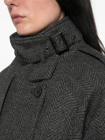 Gestuz Herringbone Belted Coat In Gray