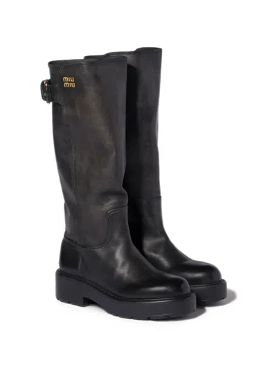 Miu Miu Leather Boots In Black