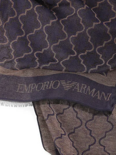 Emporio Armani Rectangular Geometric Pattern Viscose-blend Scarf In Yellow