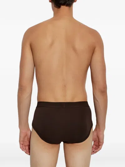 Tom Ford Logo-waistband Briefs In Brown