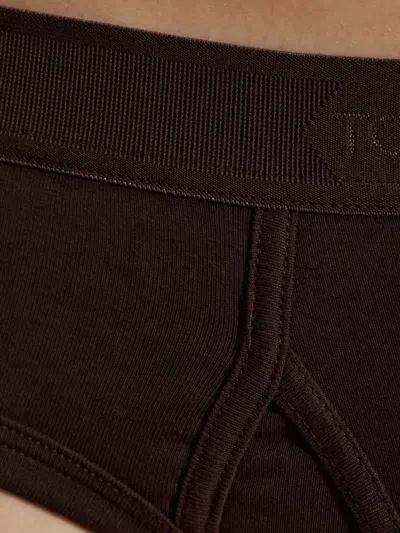Tom Ford Logo-waistband Briefs In Brown