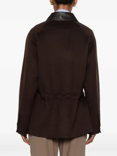 Sandro Leather-trim Wool Coat In Brown