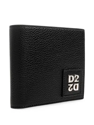 Dsquared2 Logo-plaque Pebbled Leather Wallet In Black