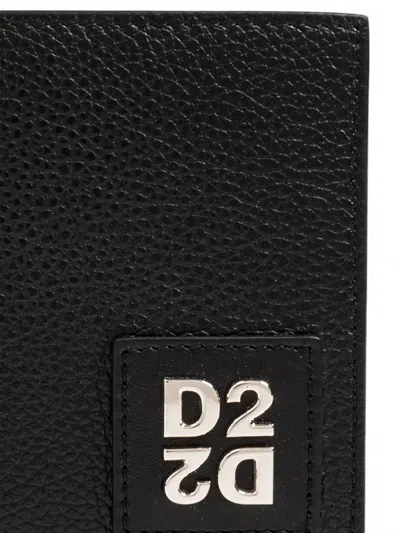 Dsquared2 Logo-plaque Pebbled Leather Wallet In Black