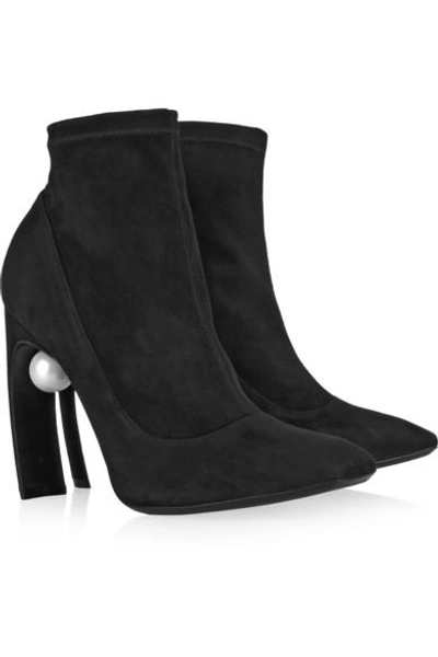 Shop Nicholas Kirkwood Embellished Stretch-suede Ankle Boots In Black