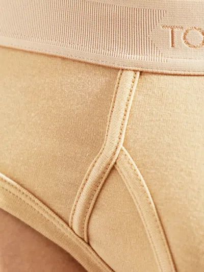 Tom Ford Logo-waistband Briefs In Neutral