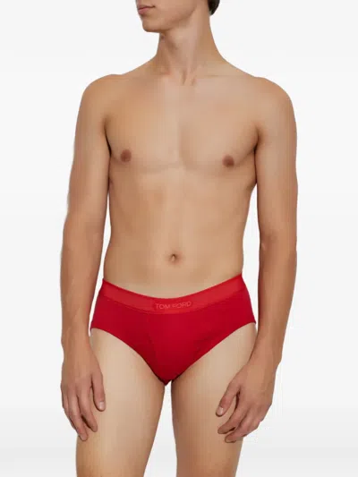 Tom Ford Logo-waistband Briefs In Red