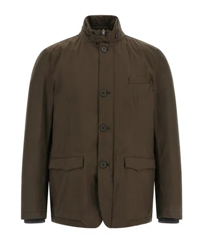 Herno Long-sleeve Button-front Casual Jacket In Brown