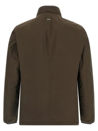 Herno Long-sleeve Button-front Casual Jacket In Brown