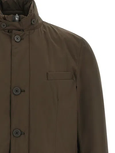 Herno Long-sleeve Button-front Casual Jacket In Brown