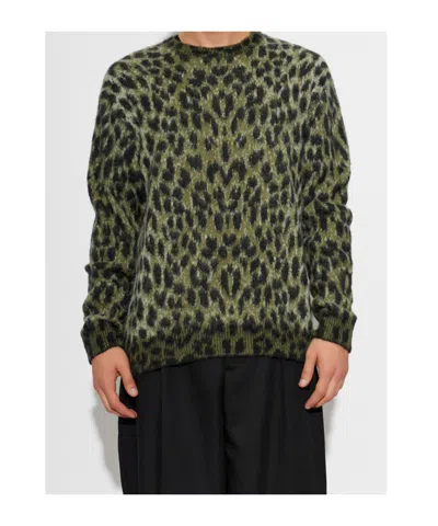 Laneus Leopard-pattern Sweater In Green